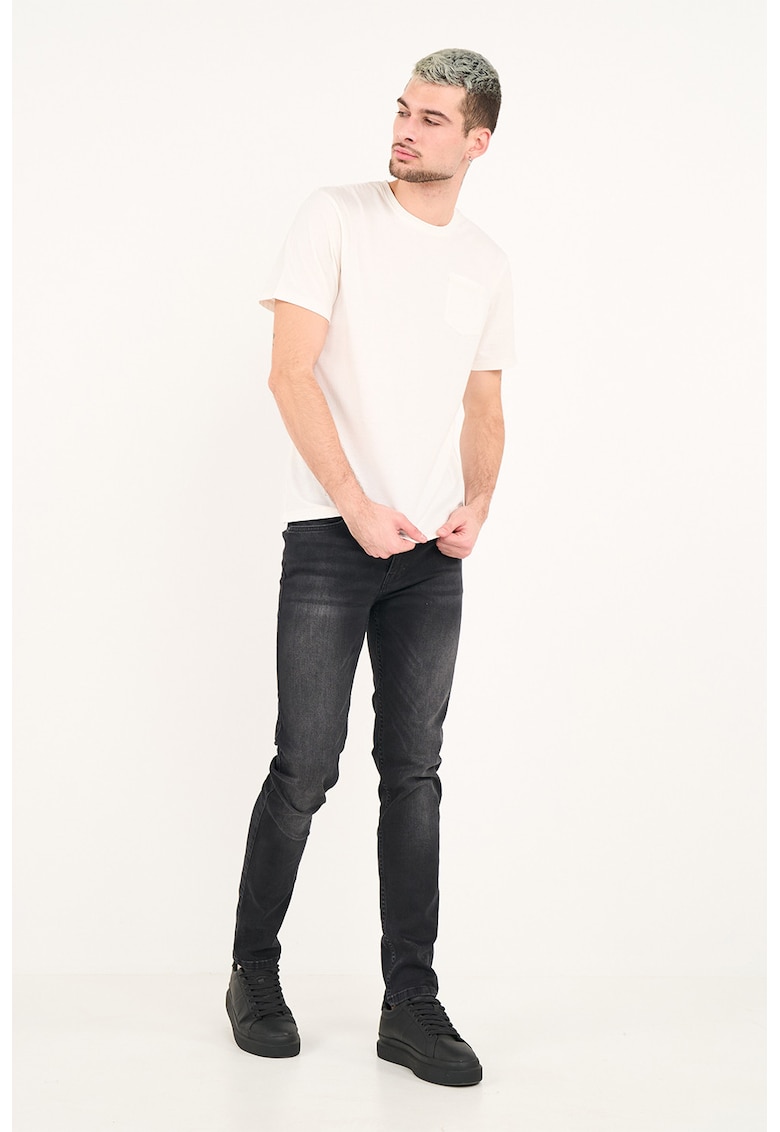 Blugi skinny cu talie medie - Negru/Gri inchis