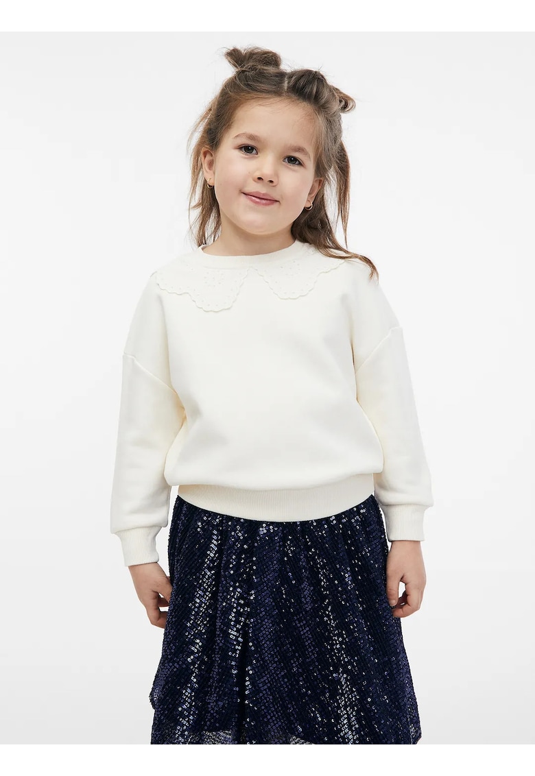 Bluza din amestec de bumbac cu maneci cazute - Alb