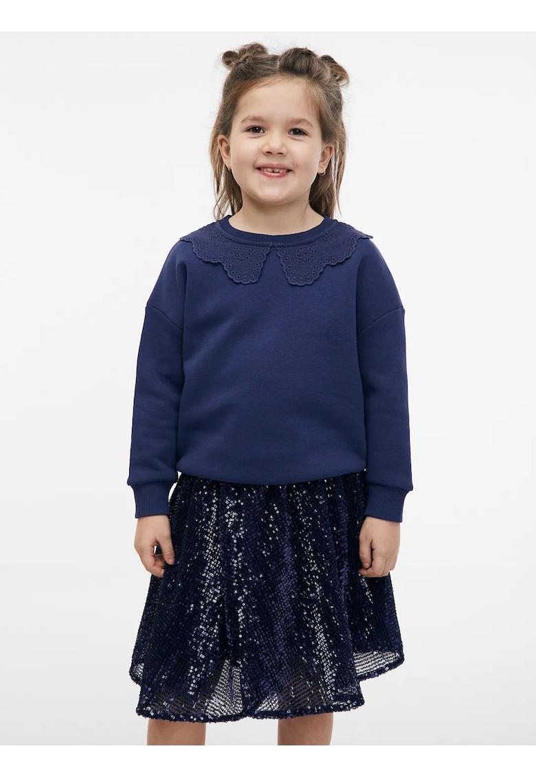Bluza din amestec de bumbac cu maneci cazute - Albastru inchis