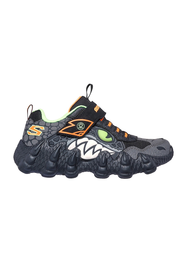 Pantofi sport cu LED-uri Skech-O-Saurus - Negru/Portocaliu/Gri inchis