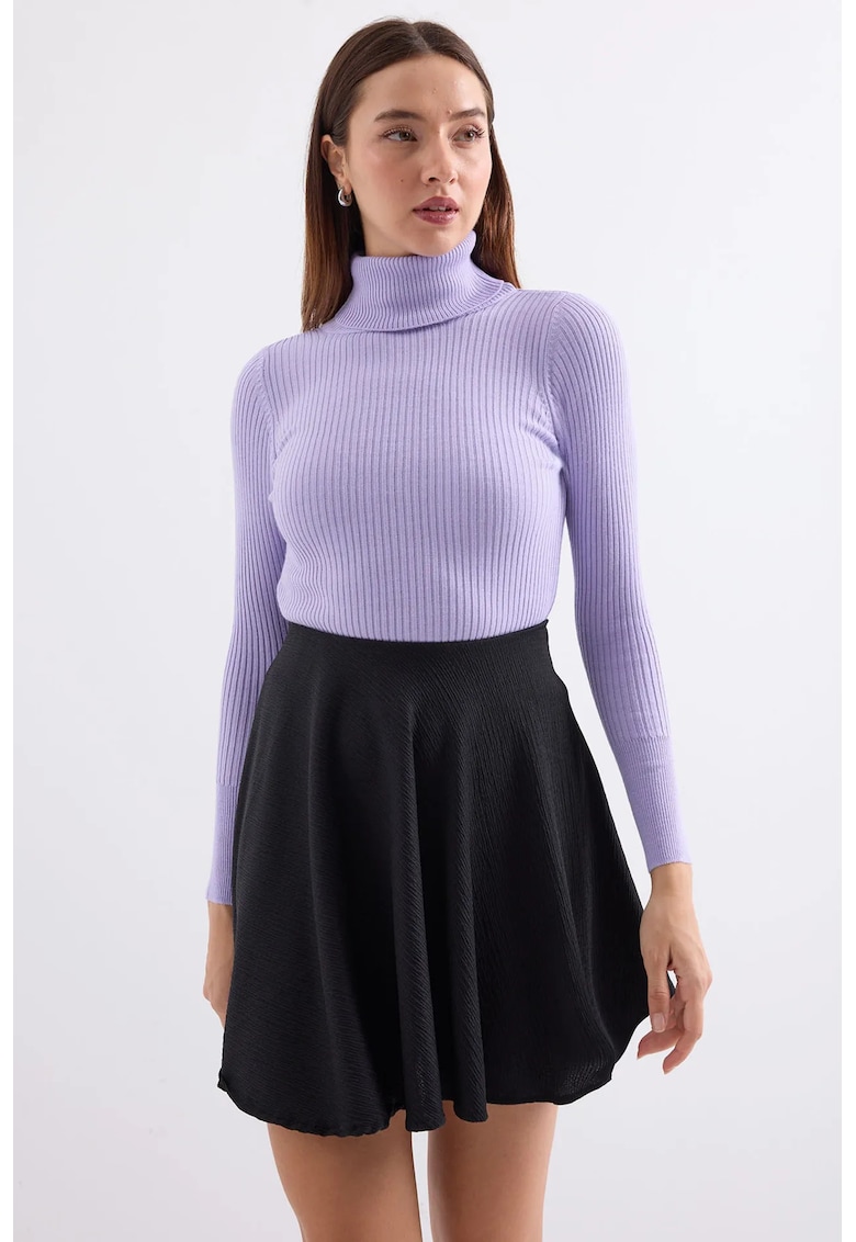 Pulover dama HiCCUP - texturat - guler inalt - violet - tricot