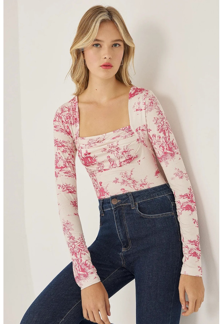Top -  top cu volane - roz - Roz neon