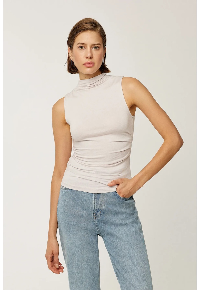 Bluza dama -  fara maneci - volane - bej - Natural