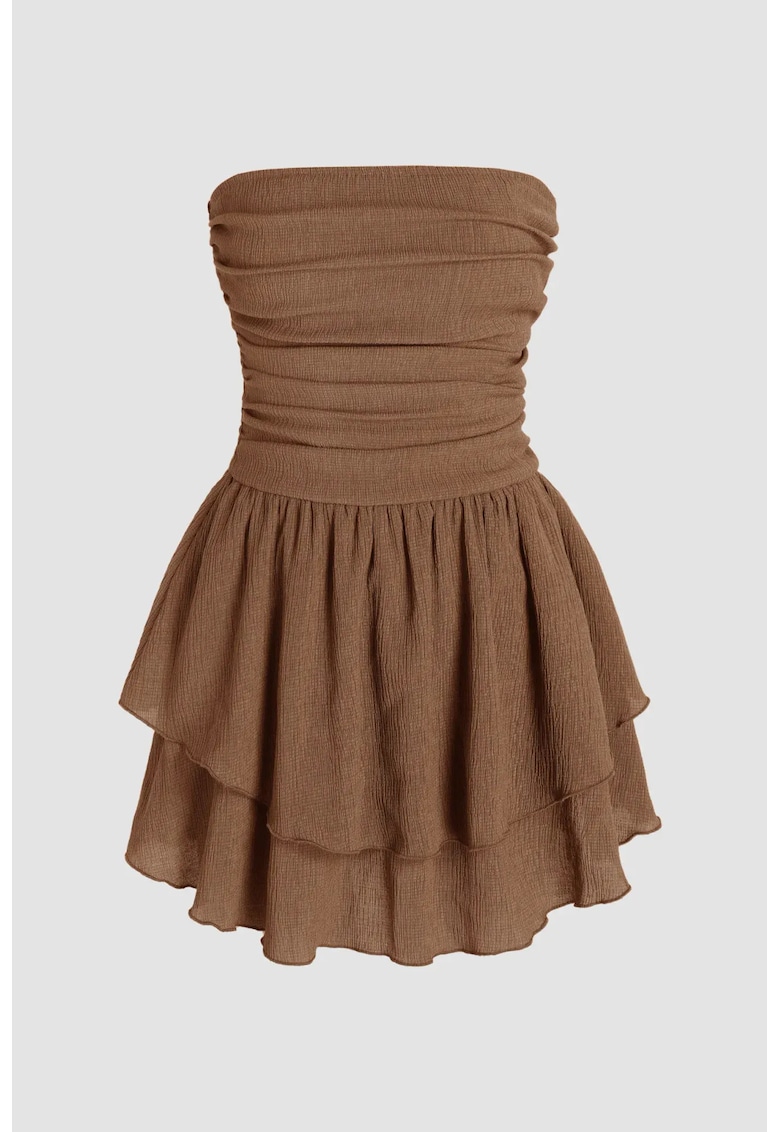 Rochie mini -  texturata -volane - Bej Natural