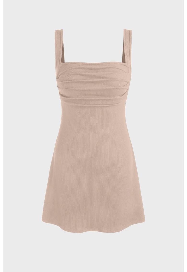 Rochie mini -  Decolteu patrat - Poliester/Elastan - Natural