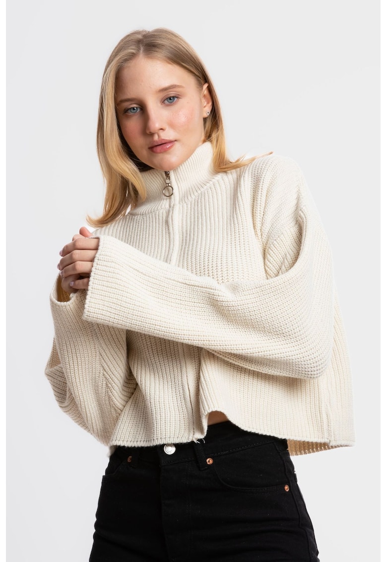 Pulover dama -  supradimensionat - guler inalt - crem - tricot - Bej