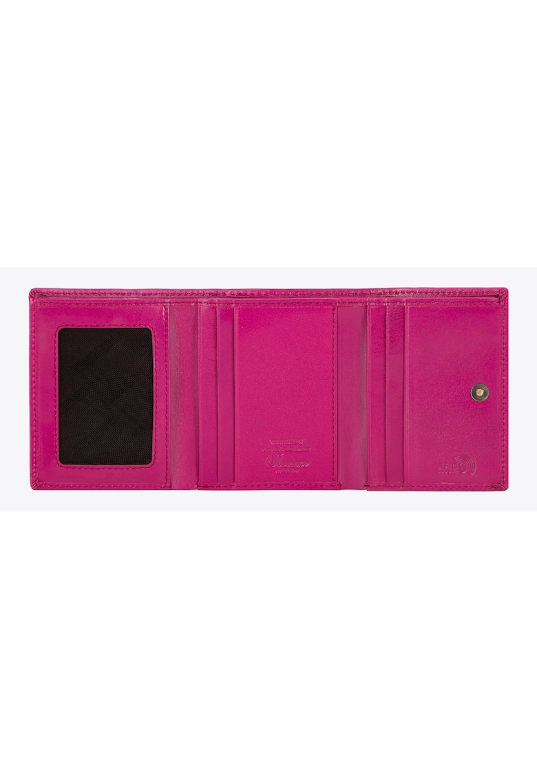 Portofel dama  din piele naturala - fucsia - cu 4 locuri pentru carduri - 2 compartimente pentru bancnote - 10x8cm