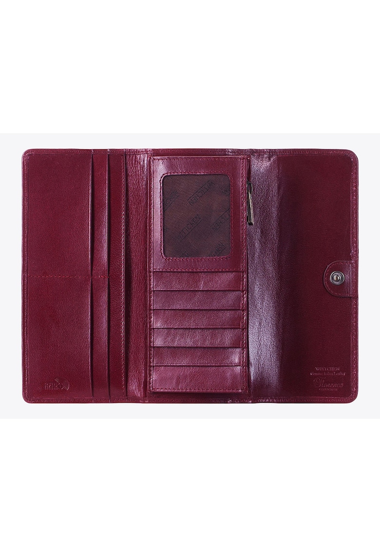 Portofel dama  din piele lacuita - 9 -5x19cm - cu protectie pentru carduri - bordou.