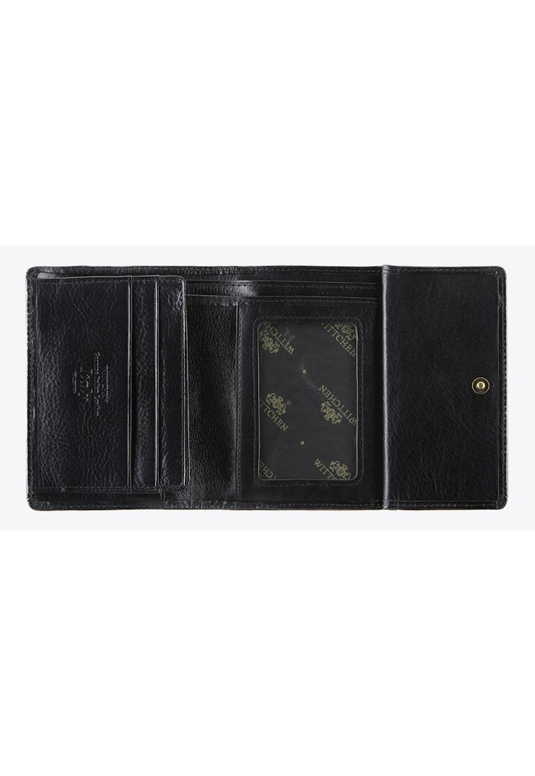 Portofel dama  piele naturala - 9 -5x12cm - negru-auriu - cu compartimente pentru bancnote si carduri