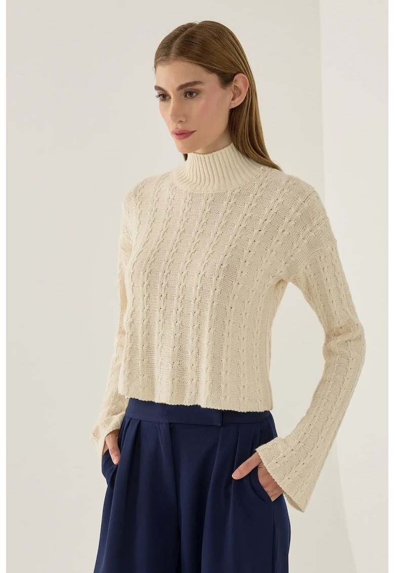 Pulover dama  tricotat texturat - Natural