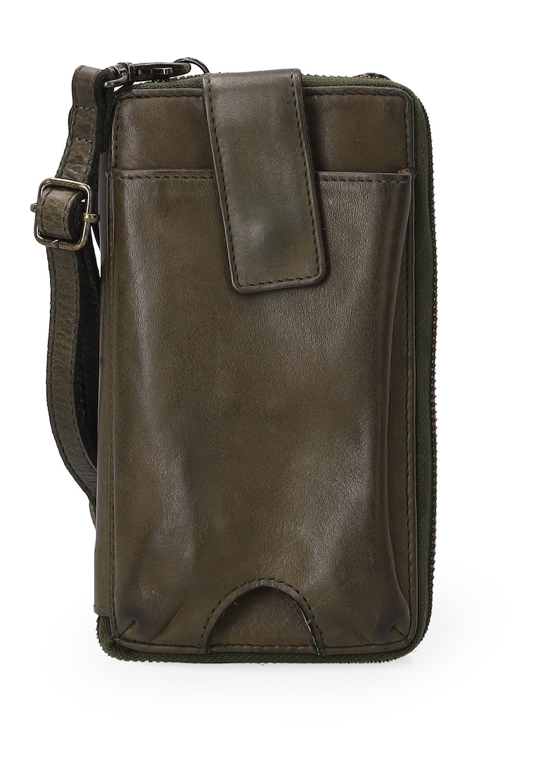 Portofel dama  din piele naturala verde - 10x18cm - cu 2 buzunare externe - inchidere cu fermoar