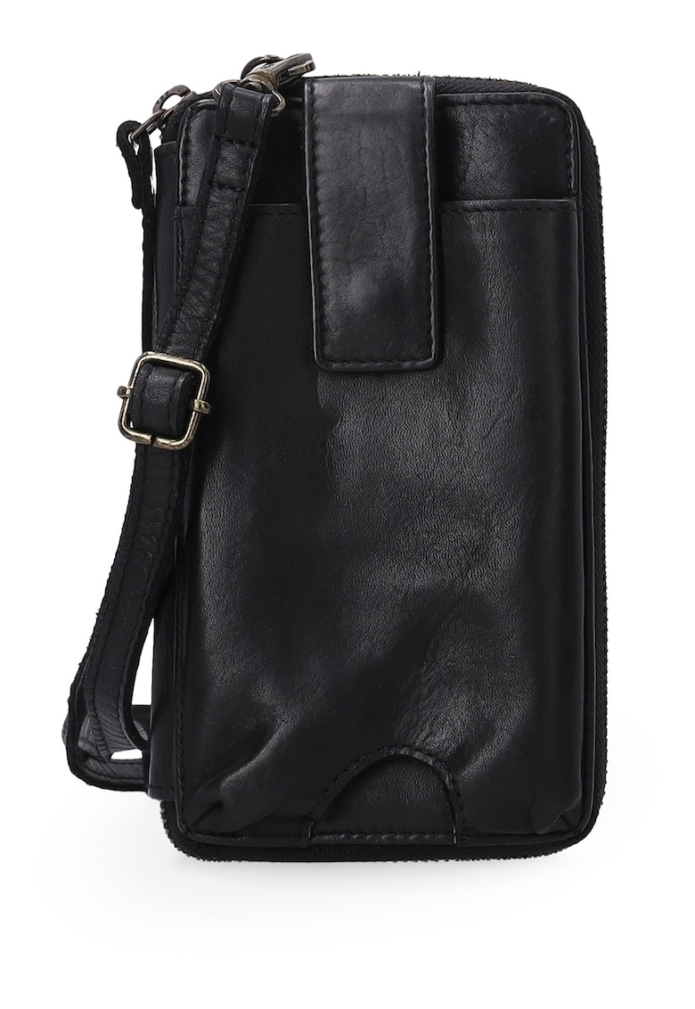Portofel dama  piele naturala - negru - 10x18cm - cu 2 buzunare externe - inchidere cu fermoar
