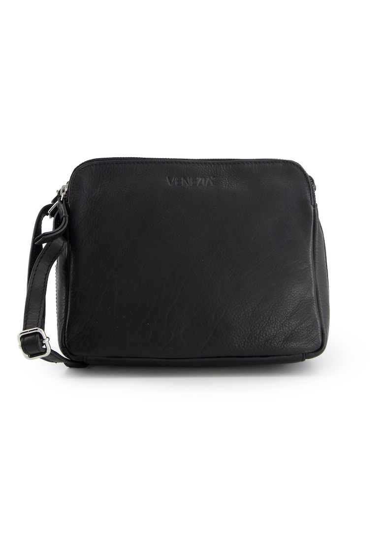 Geanta messenger  piele naturala - neagra - 18x24x8 -5cm - 3 compartimente - curea reglabila max 136cm