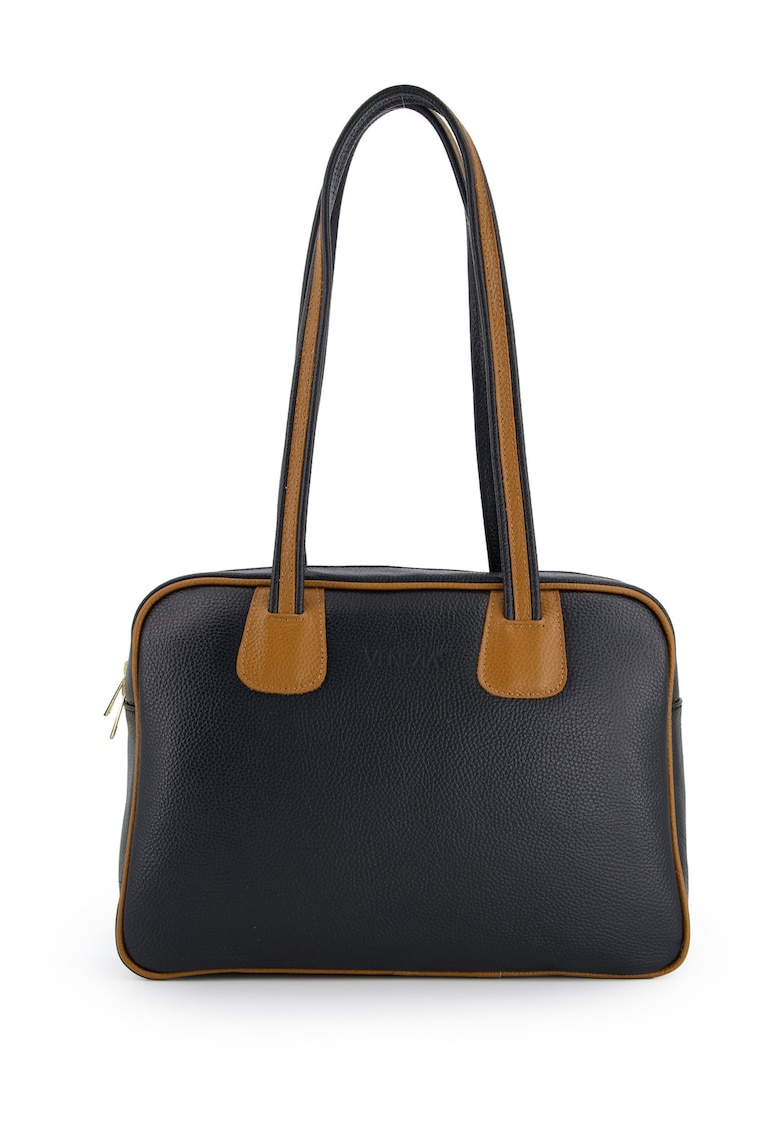 Geanta de umar -  piele naturala - neagra - 36x26x10cm - 3 buzunare interioare - detalii aurii