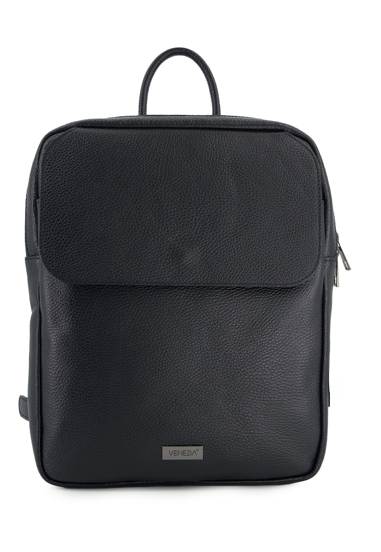 Rucsac din piele cu buzunar frontal cu clapa