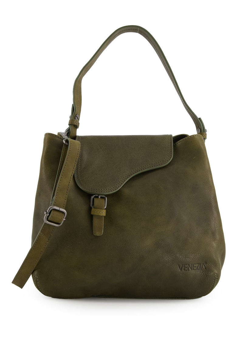 Geanta de umar -  piele naturala - verde - 26x23x10cm - 2 compartimente - curea detasabila