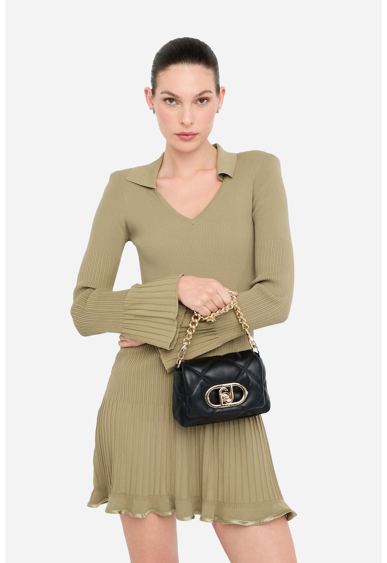 Geanta crossbody matlasata cu clapa Lapuffy - Negru