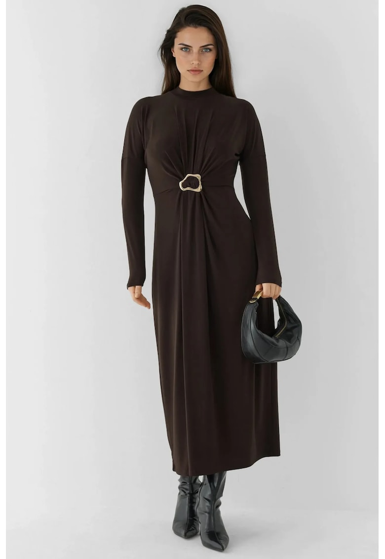 Rochie Maxi -  Elastica - Detaliu Accesoriu - Maro Castaniu - Jerseu