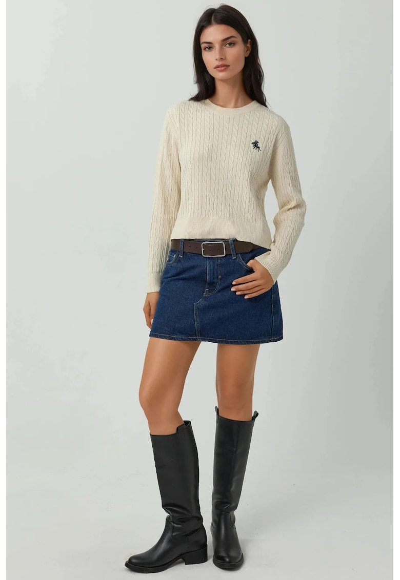 Pulover dama -  brodat cu model impletit - alb - tricot
