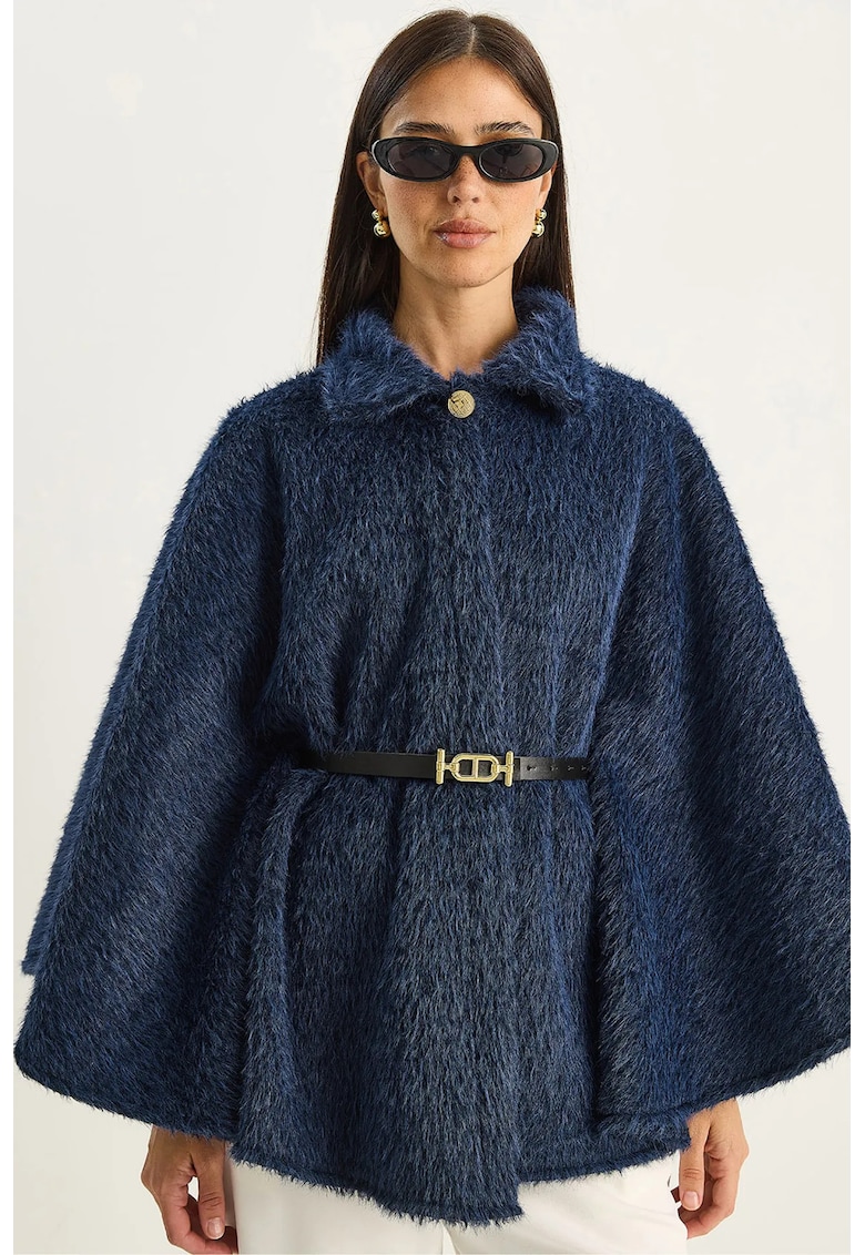 Palton supradimensionat dama  textil - bleumarin -