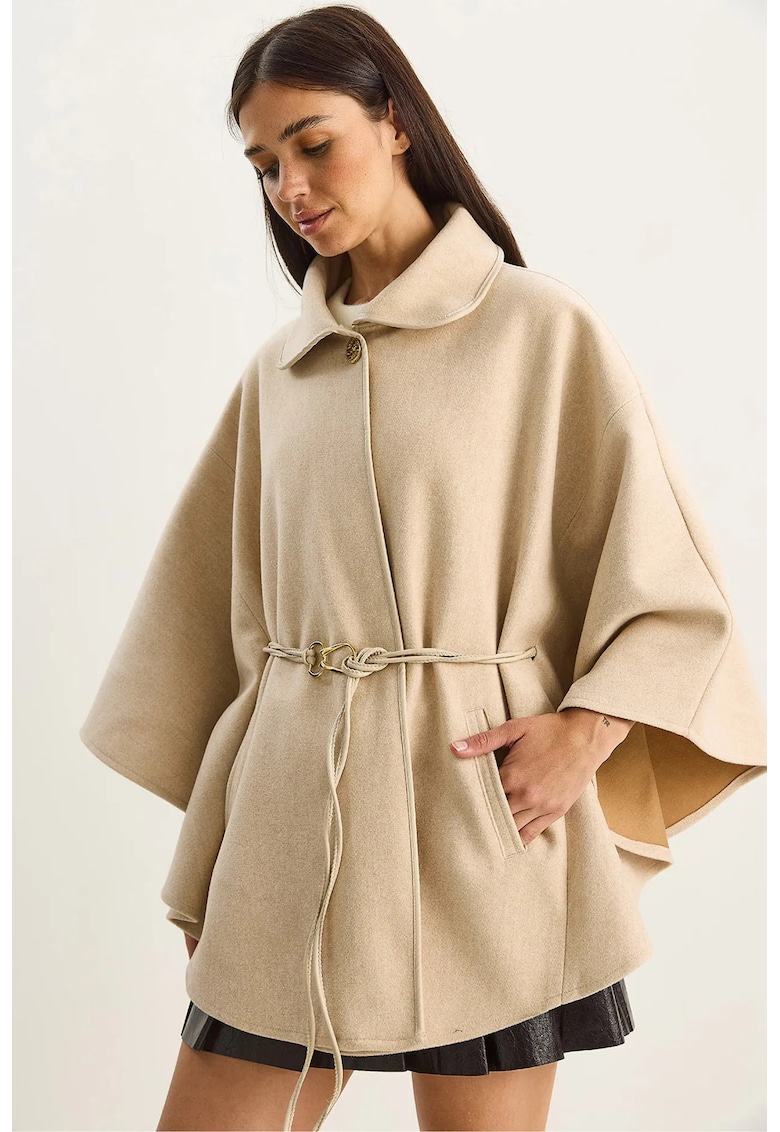 Palton dama  supradimensionat - lana - guler de jacheta - bej natural -