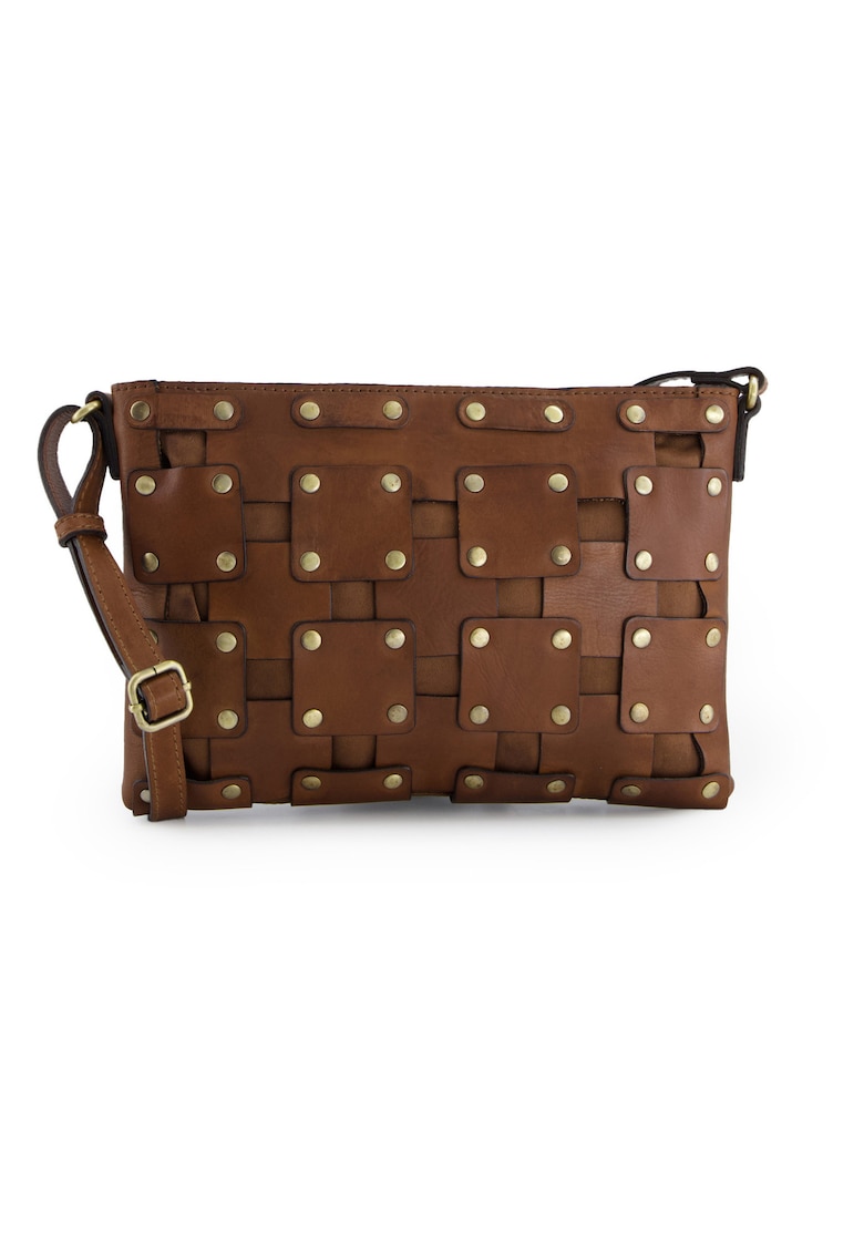Geanta crossbody din piele cu aplicatii din strasuri