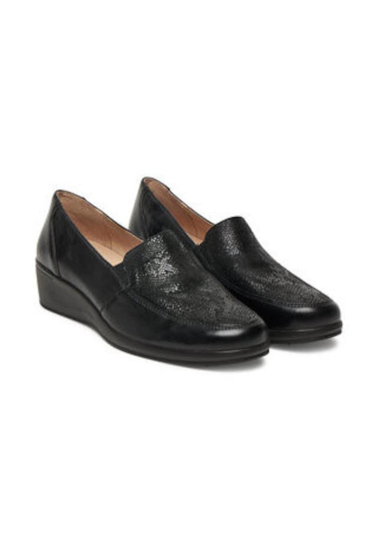 Pantofi dama -  piele naturala - negru - piele - talpa plata - Negru