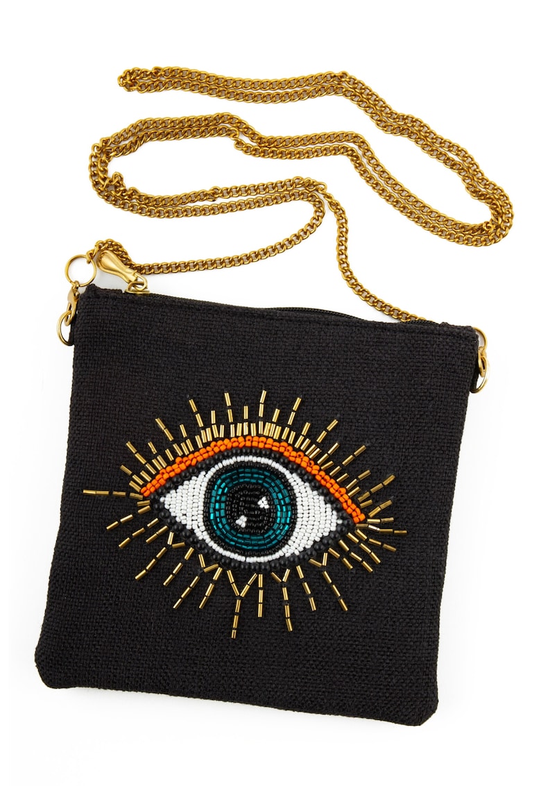 Geanta de dama -  Cecily - neagra - 15x16x2cm - din iuta