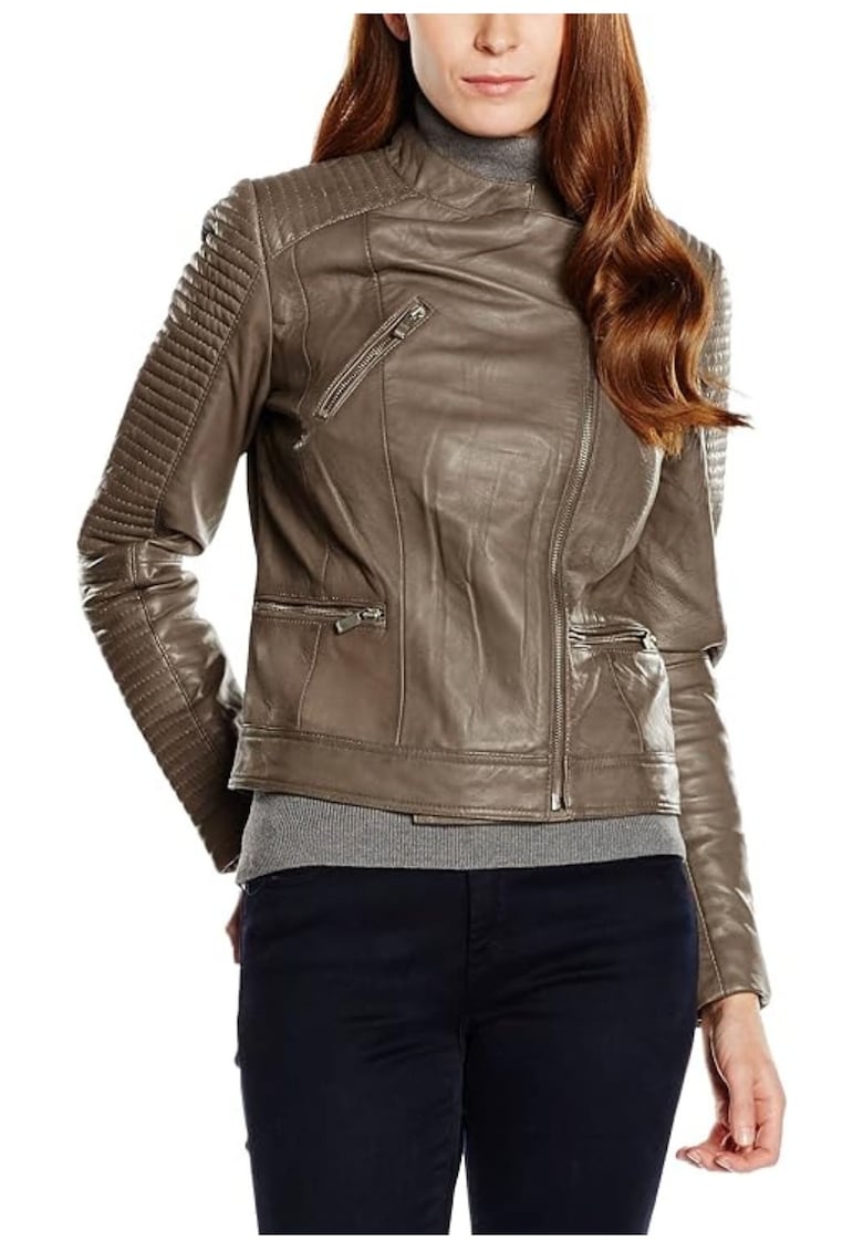 Geaca de dama Usual Way  piele naturala - kaki -