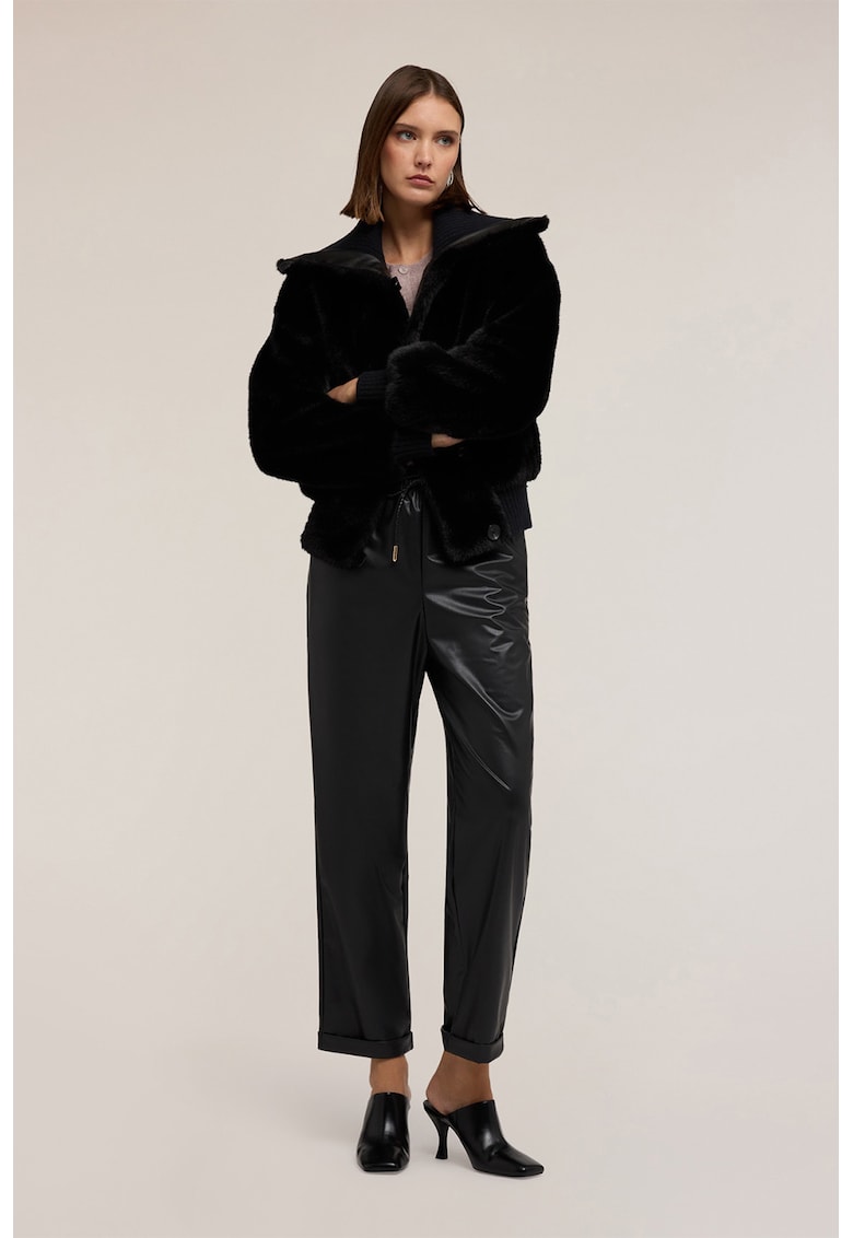 Pantaloni crop drepti cu snururi - Negru