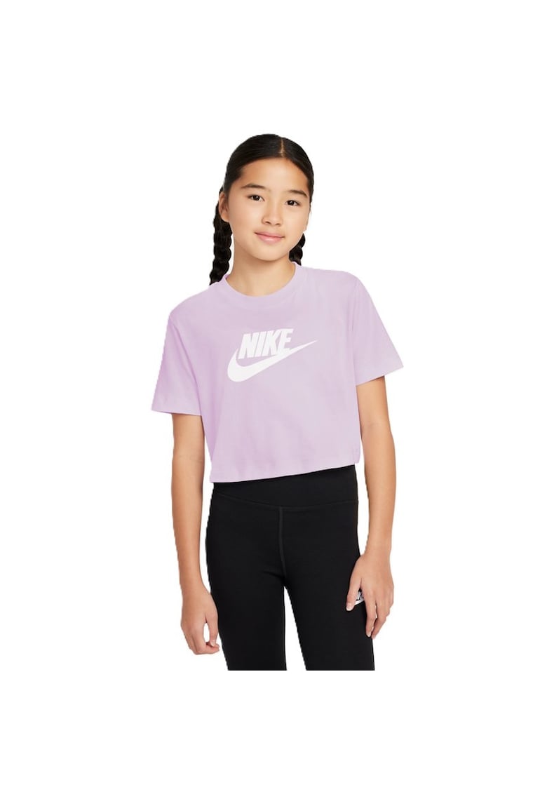 Tricou crop cu decolteu la baza gatului - Mov