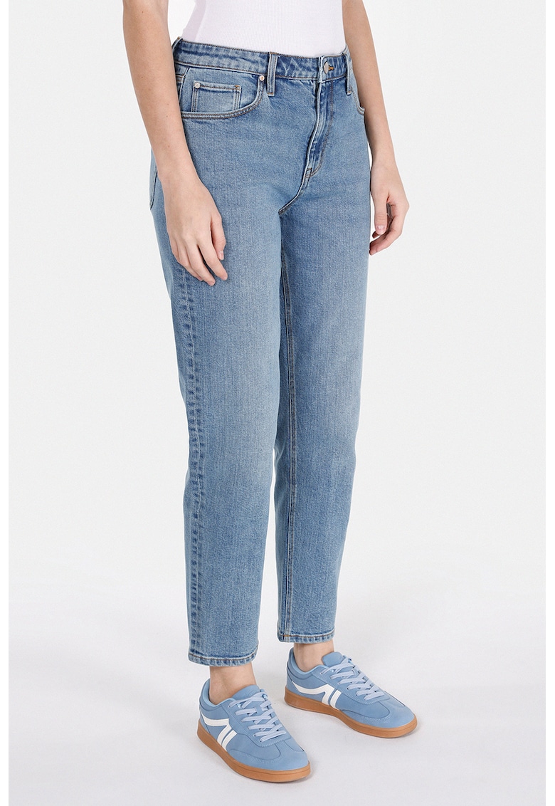Blugi mom fit cu model uni - Albastru deschis