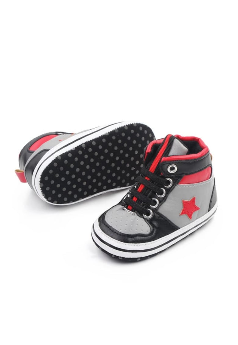 Pantofi sport inalti  Model AL 19563 cu steluta rosie - Pentru bebelusi - Piele ecologica - Baieti - Multicolor - Multicolor