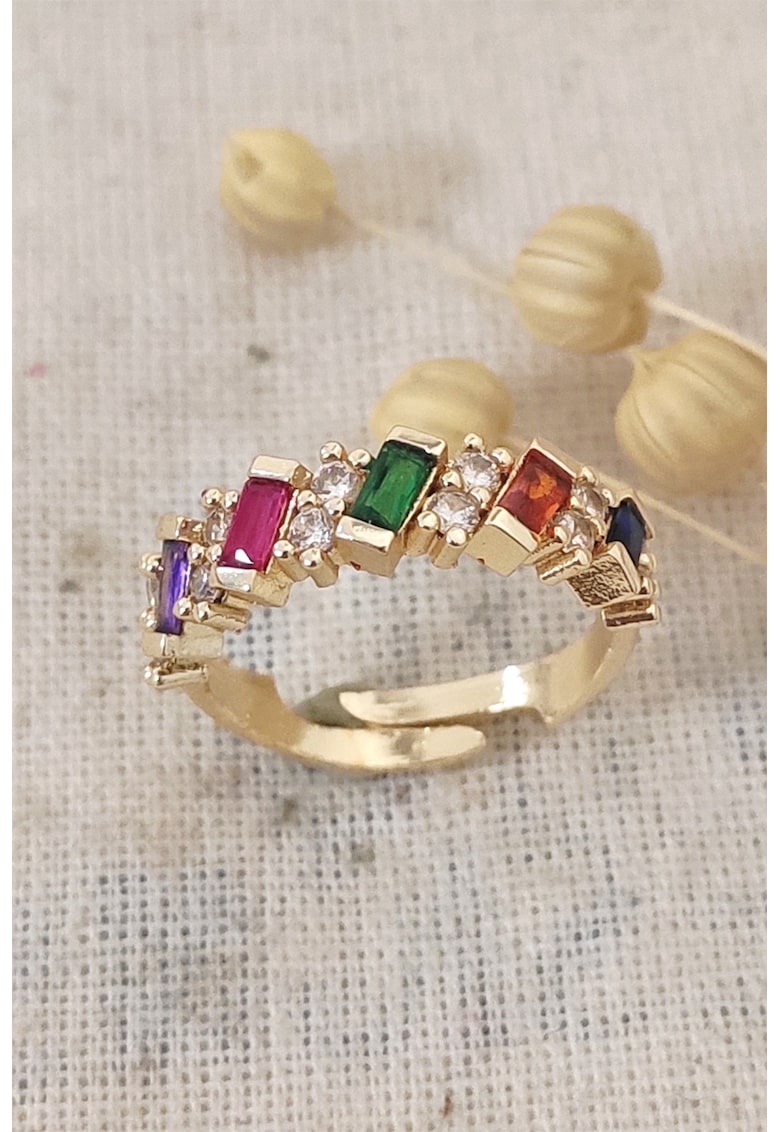 Inel ajustabil cu zirconia - Alb/Multicolor