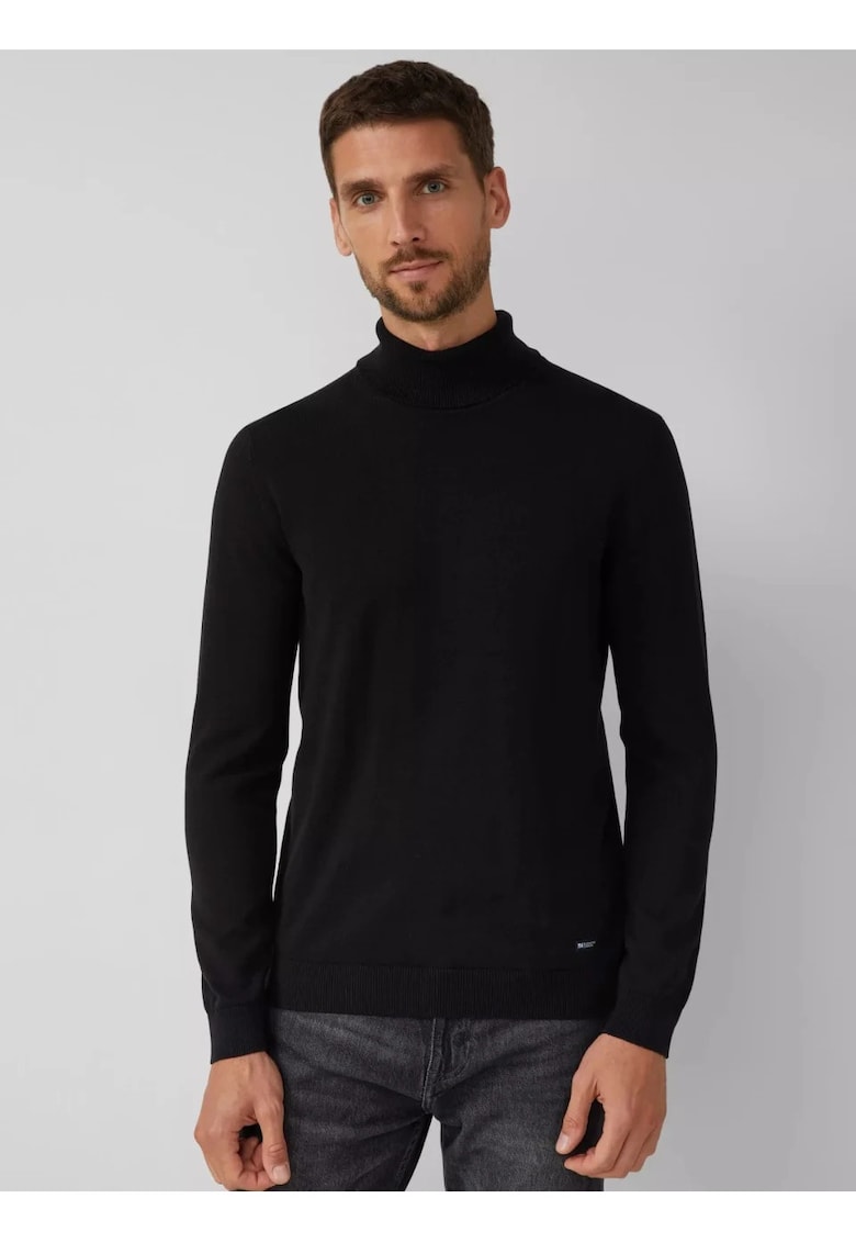 Pulover barbati cu guler inalt - din bumbac - Negru