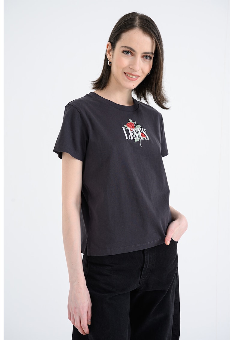 Tricou de bumbac cu logo in relief - Negru