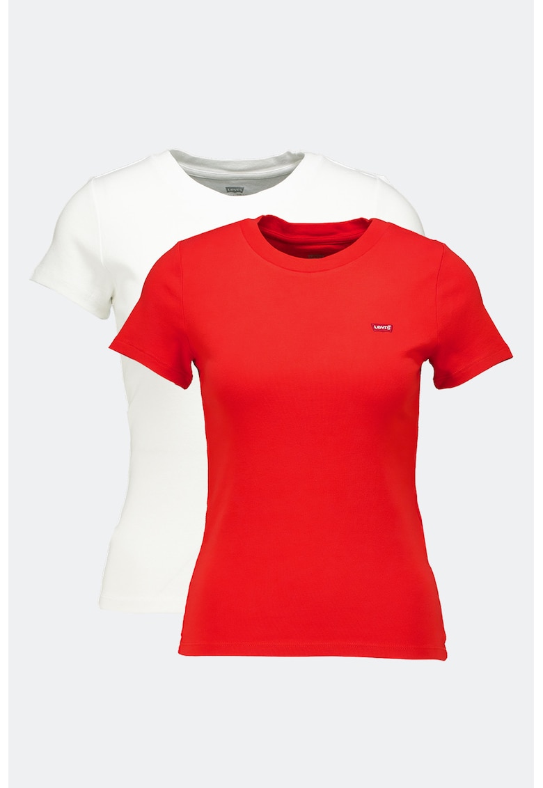 Set de tricouri slim fit de bumbac cu decolteu rotund - 2 piese - Rosu/Alb
