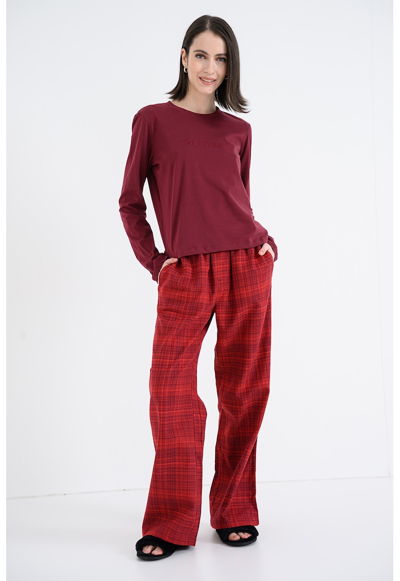 Pijama lunga de bumbac - Visiniu