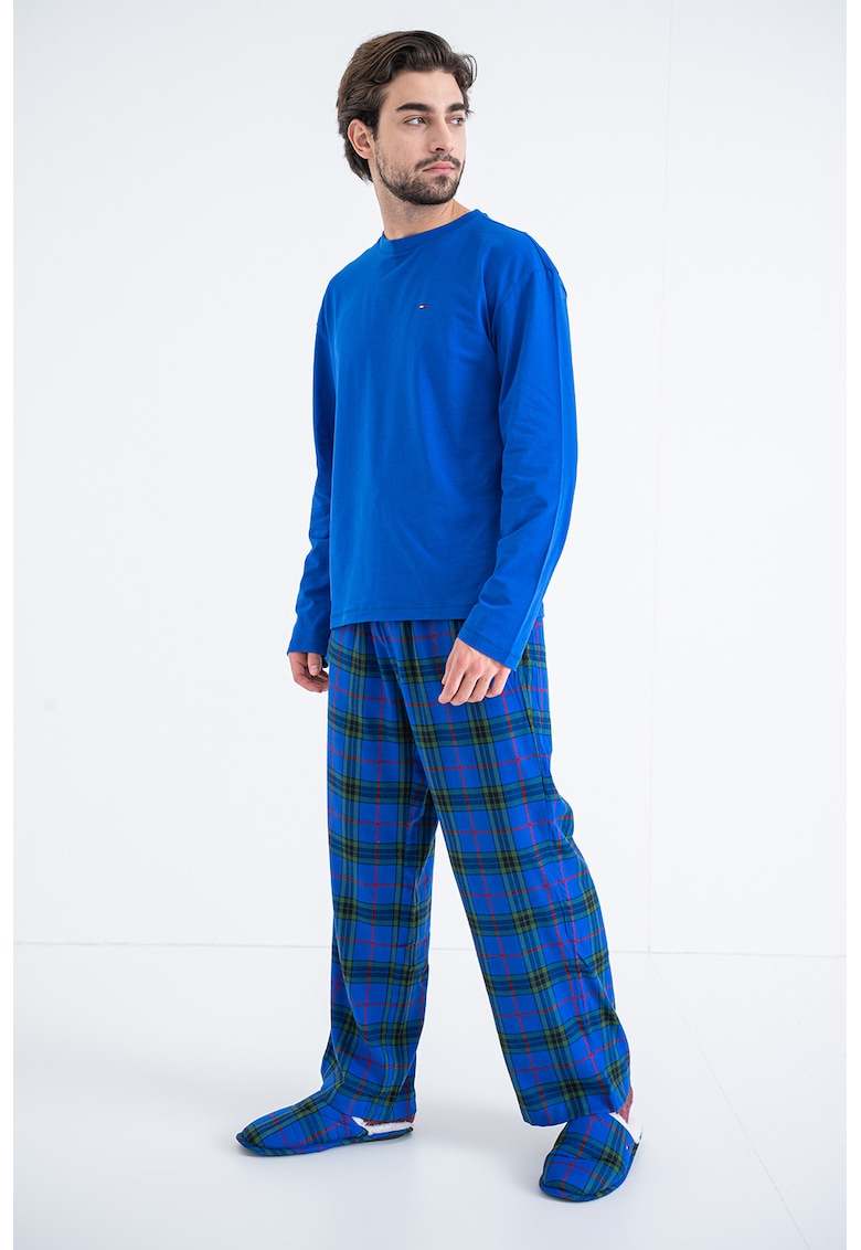 Pijama din amestec de bumbac cu pantaloni lungi - Rosu/Verde/Albastru royal
