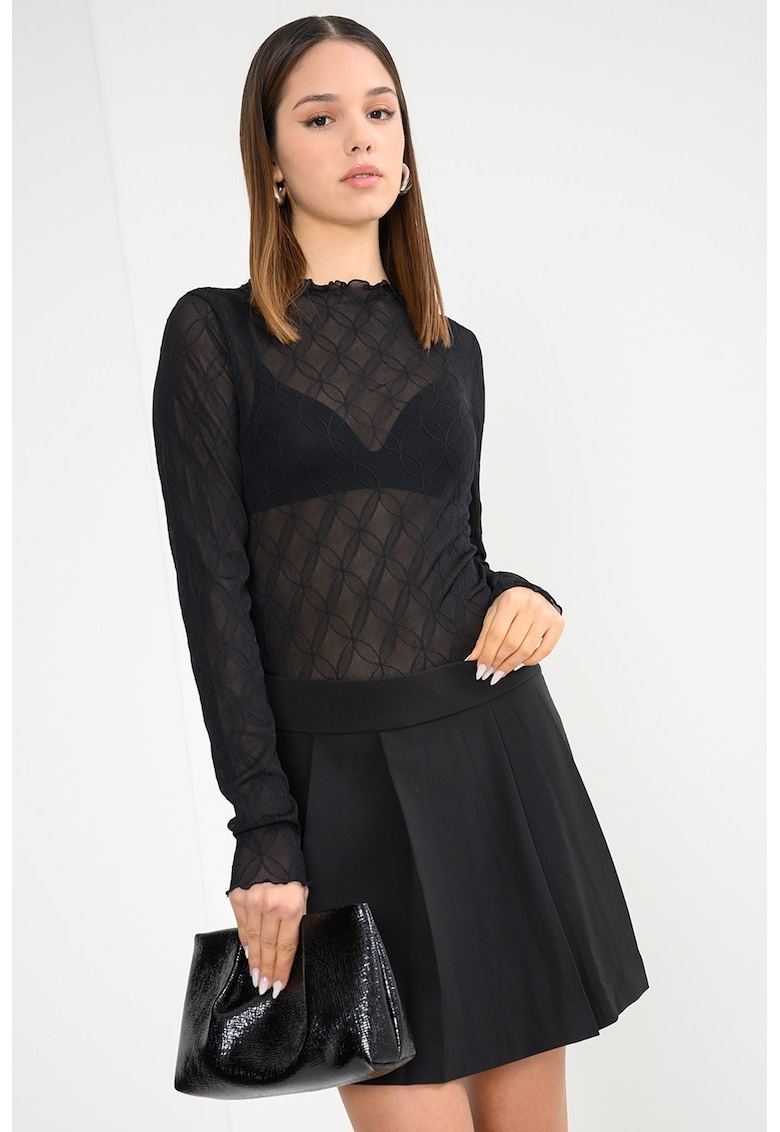 Bluza semitransparenta cu broderie - Negru