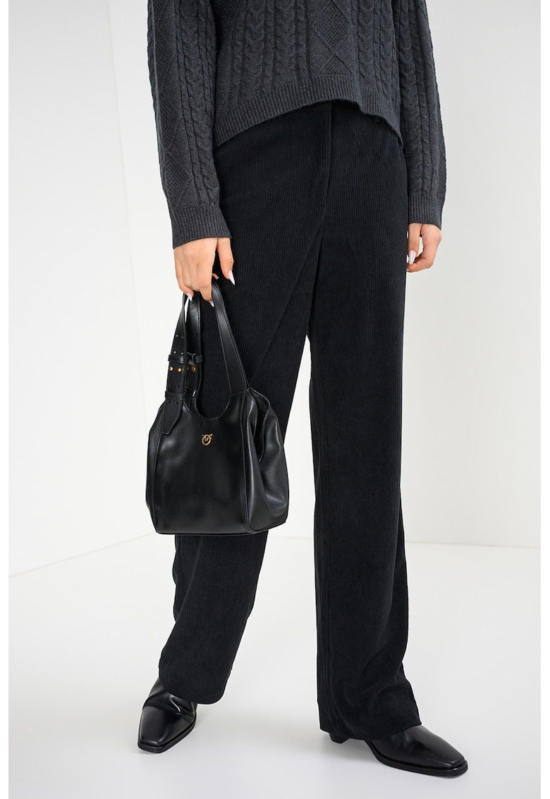 Pantaloni drepti din reiat - Negru