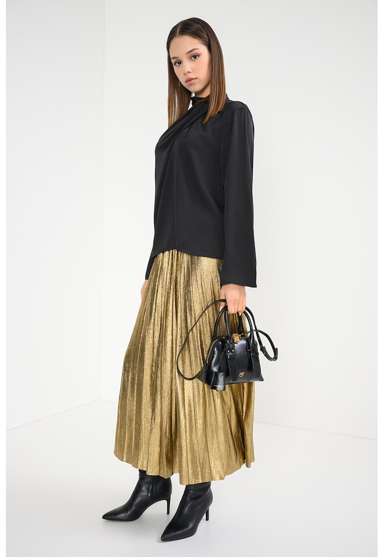 Bluza din satin cu guler scurt - Negru