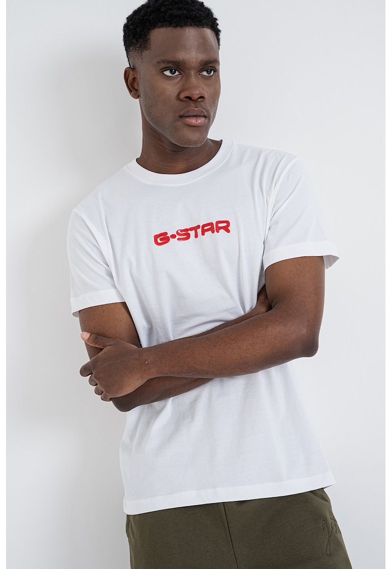 Tricou din bumbac organic cu imprimeu logo - Alb