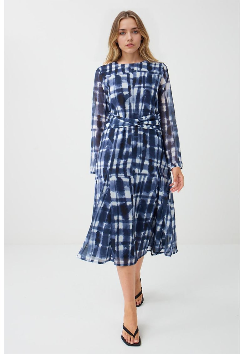 Rochie evazata cu imprimeu - Alb/Bleumarin