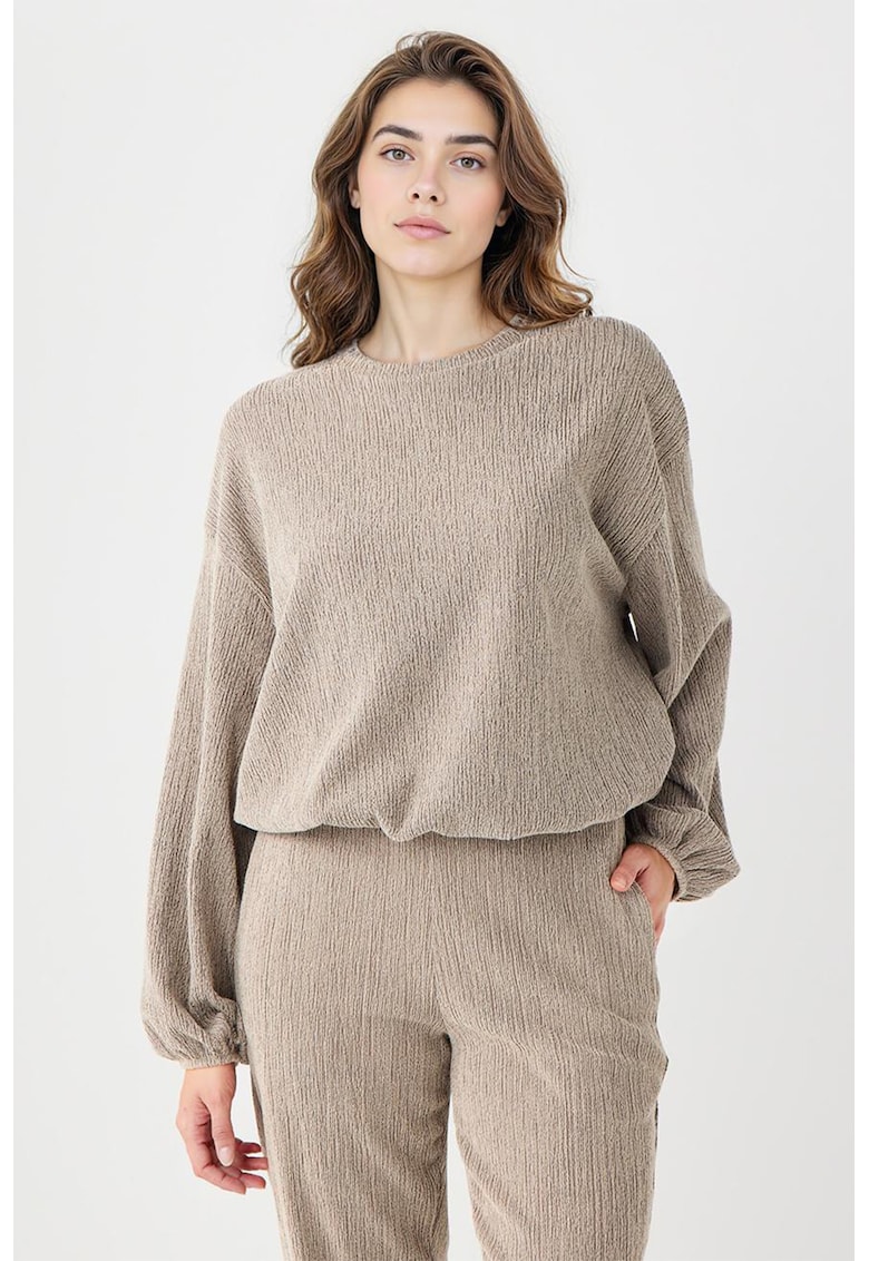 Bluza de trening texturata cu maneci cazute - Bej melange