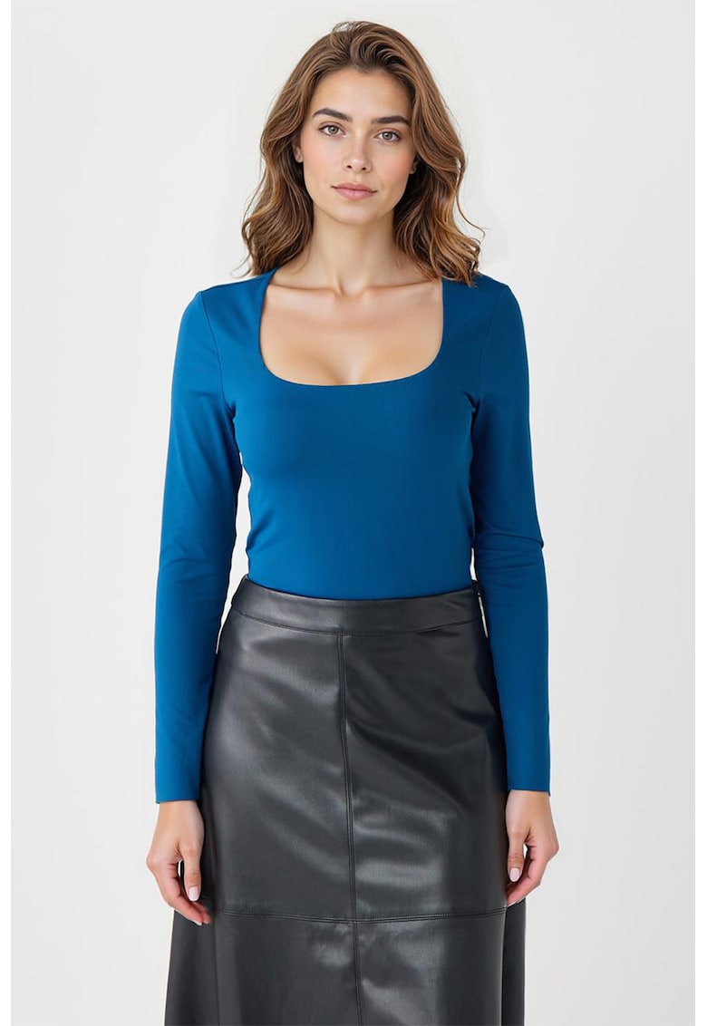 Bluza slim fit cu decolteu patrat - Albastru petrol