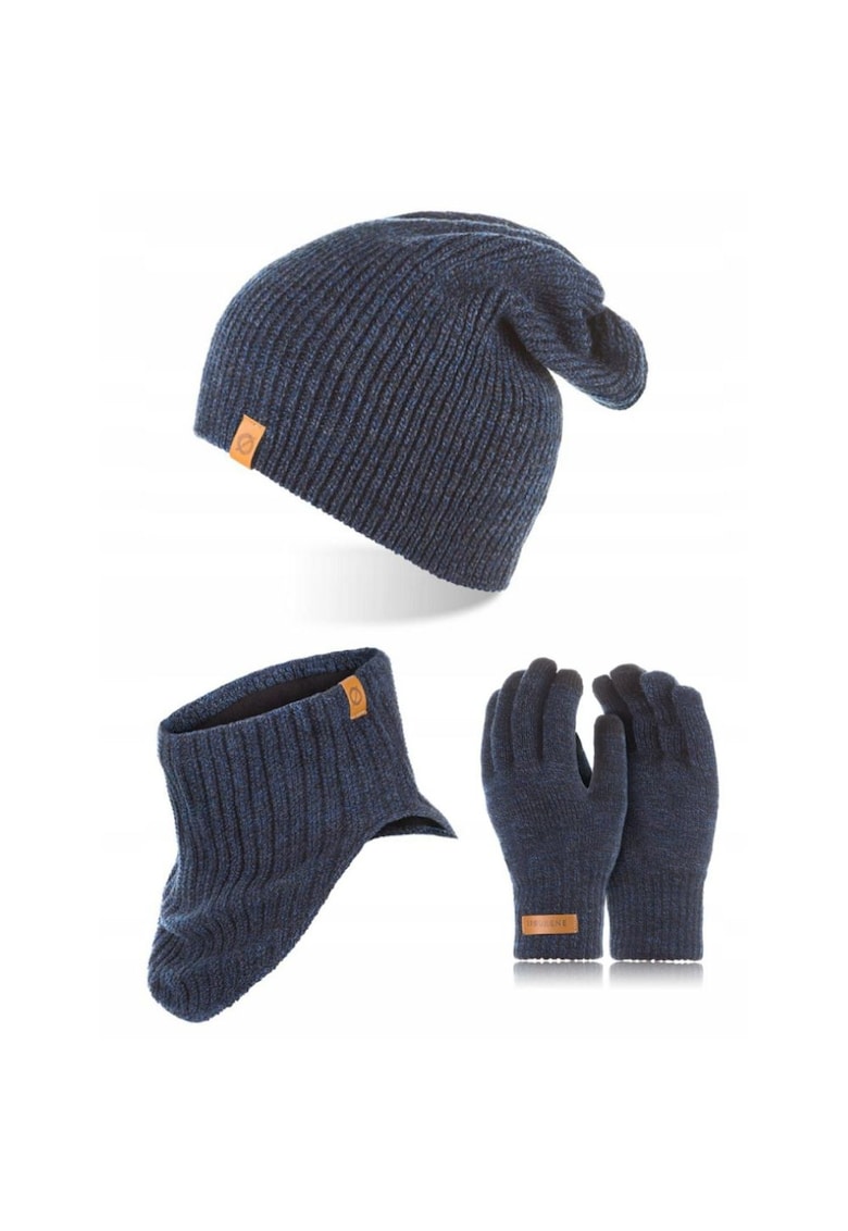 Set caciula cu manusi si fular Brodrene - Acril - Universal - Bleumarin