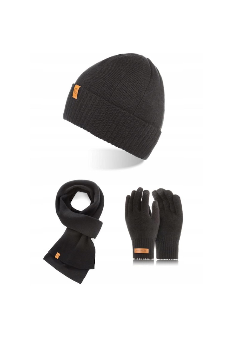 Set caciula cu fular si manusi barbati Brodrene - Acril - Negru