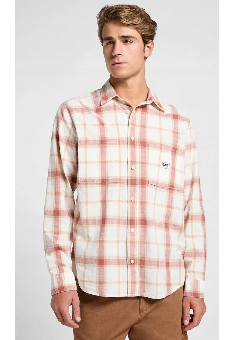 Camasa de lucru  2.0 Relaxed Fit - carouri alb - bej si rosu - bumbac 100%