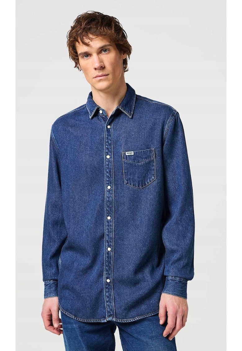 Camasa barbati -  1 buzunar - croiala regulata - bleumarin - denim